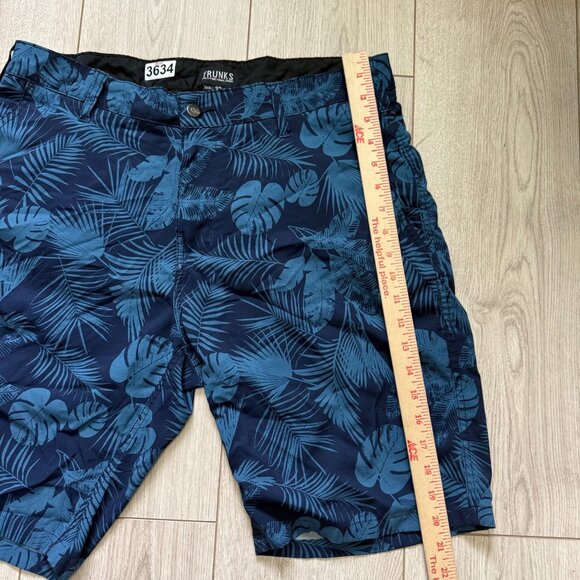 Trunks Leaf Print Multi-Functional Shorts Men's 32 Blue Flat Front Pockets - Picture 6 of 8